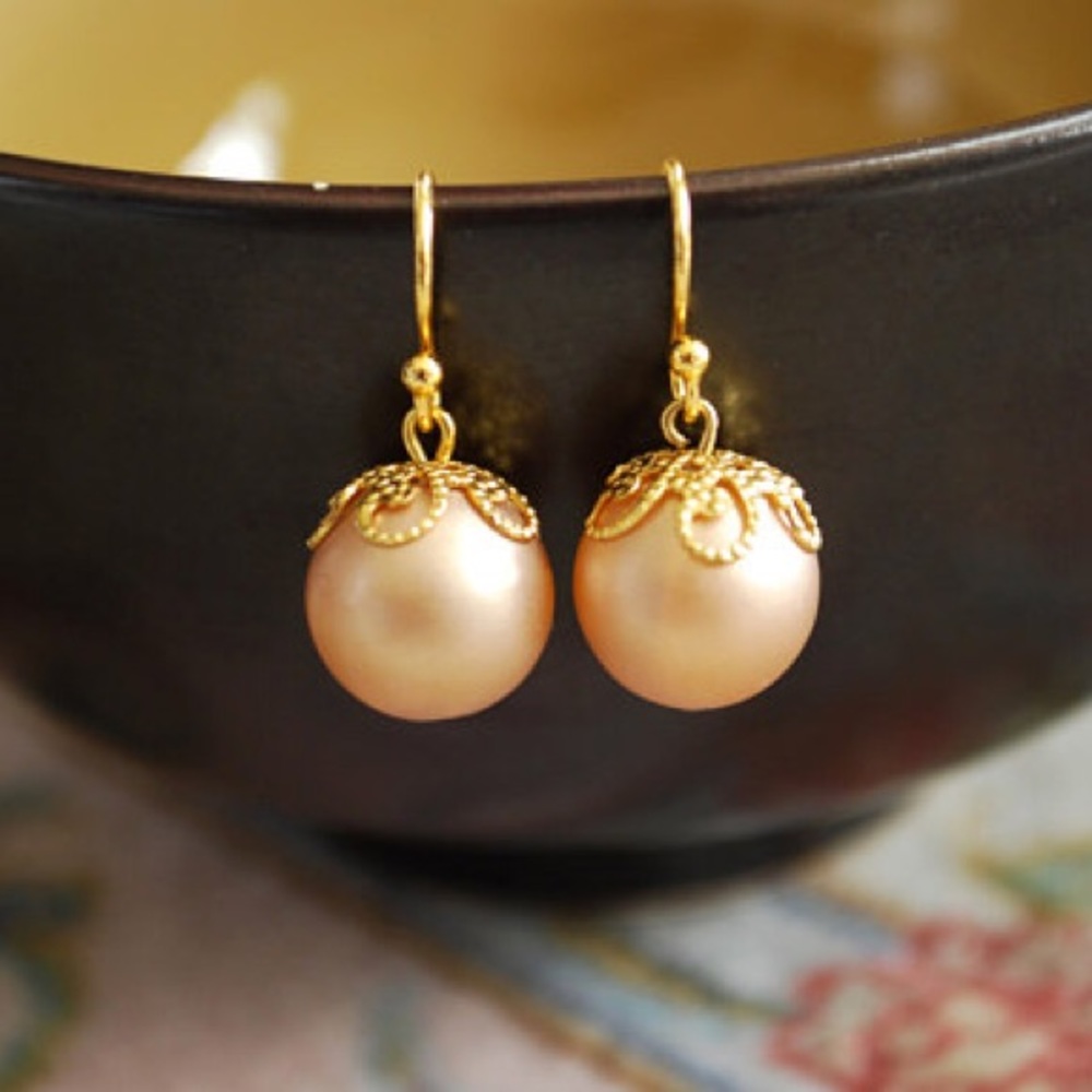 Pearl Earrings - Light Peach Swarovski Pearls